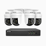 APTK500 - Zestaw do Monitoringu Przewodowa 4 Kamery 5MP z 8-Kanałowy Rejestratorem Hybrydowy, obrót 350° i pochylenie 90°, 100 stóp widzenia nocnego IR, IP65 odporna na warunki atmosferyczne
