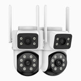 WCD220 - 2 SZT. Bezprzewodowa zewnętrzna kamera bezpieczeństwa 4MP z podwójnym obiektywem WiFi, obrót 355°/90°, detekcja ludzi, nocne widzenie Dual Light, syrena alarmowa, dwukierunkowe audio, obsługa Alexa, chmura i karta microSD do 128 GB