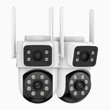 WCD220 - 2 SZT. Bezprzewodowa zewnętrzna kamera bezpieczeństwa 4MP z podwójnym obiektywem WiFi, obrót 355°/90°, detekcja ludzi, nocne widzenie Dual Light, syrena alarmowa, dwukierunkowe audio, obsługa Alexa, chmura i karta microSD do 128 GB