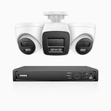 H800 - Zestaw do Monitoringu PoE 3 Kamery (1 Tubowa & 2 Kopułkowa) 4K z 4-Kanałowy Rejestratorem NVR, Noktowizor kolorowy i IR, 1/2.4" progresywny sensor CMOS, Identyfikacji osób lub pojazdów, Wbudowany mikrofon, IP67, Obsługuje RTSP i ONVIF