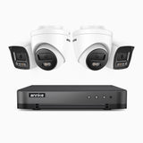 H800 - Zestaw do Monitoringu PoE 4 Kamery (2 Tubowa & 2 Kopułkowa) 4K z 8-Kanałowy Rejestratorem NVR, Noktowizor kolorowy i IR, 1/2.4" progresywny sensor CMOS, Identyfikacji osób lub pojazdów, Wbudowany mikrofon, IP67, Obsługuje RTSP i ONVIF
