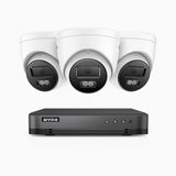 H800 - Zestaw do Monitoringu PoE 3 Kamery 4K z 8-Kanałowy Rejestratorem NVR, Noktowizor kolorowy i IR, 1/2.4" progresywny sensor CMOS, Identyfikacji osób lub pojazdów, Wbudowany mikrofon, IP67, Obsługuje RTSP i ONVIF