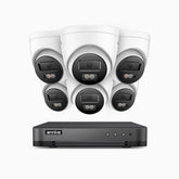 H800 - Zestaw do Monitoringu PoE 6 Kamery 4K z 8-Kanałowy Rejestratorem NVR, Noktowizor kolorowy i IR, 1/2.4" progresywny sensor CMOS, Identyfikacji osób lub pojazdów, Wbudowany mikrofon, IP67, Obsługuje RTSP i ONVIF