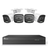 System monitoringu CCTV PoE 4K, 8-kanałowy – Rejestrator NVR 4K z 4 kamerami IP 5MP, Kolorowe widzenie nocne, Konfigurowalne strefy ruchu, Zaawansowana inteligentna detekcja, Dwukierunkowa komunikacja audio, IP67 odporność na warunki atmosferyczne
