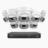 FDH800P - Zestaw do Monitoringu PoE 8 Kamery 8Mpx z 8-Kanałowy Rejestratorem NVR, Widok Panoramiczny 180°, Metalowa Obudowa, Smart Motion 2.0, Dual Light Night Vision, Dwukierunkowe Audio, Aktywna Syrena i Alarm, Wykrywanie Ludzi i Pojazdów, IP67