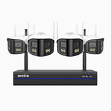 WSCD400P - Zestaw do Monitoringu Bezprzewodowych 4 Kamery 4Mpx z 8-Kanałowy Rejestratorem NVR, podwójny obiektyw, 170° kąt widzenia, WiFi 2,4/5 GHz, kolorowe widzenie nocne, dwukierunkowy dźwięk, kompatybilny z Alexa
