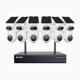 WBS400P - Zestaw do Monitoringu Bezprzewodowych 6 Kamery 4Mpx z 8-Kanałowy Rejestratorem NVR, dwoma obiektywami, 100% bezprzewodowa, akumulator 9000 mAh & zasilanie solarne, obrót 350° i pochylenie 90°, wykrywanie osób PIR, dwukierunkowe audio