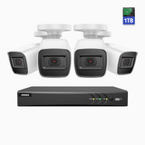 E800 - Zestaw do Monitoringu Przewodowa 4 Kamery 4k z 8-Kanałowy Rejestratorem Hybrydowy, Klasa wodoszczelności IP67, H.265+ AI DVR z wykrywaniem ludzi i pojazdów