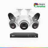NightChroma<sup>TM</sup> NCK500 - Zestaw do Monitoringu PoE 5 Kamery (2 Tubowa & 3 Kopułkowa) 3K z 8-Kanałowy Rejestratorem NVR, kolorowe noktowizory, f/1.0 Super przysłona, 0.001 lx, aktywny kierunek, Wbudowany mikrofon, Obsługuje karty microSD