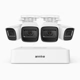 ANNKE 1080p Przewodowy zewnętrzny system monitoringu CCTV, 8-kanałowy DVR + 4 kamery, obiektyw 3,6 mm, inteligentny rejestrator z detekcją ludzi i pojazdów, noktowizja IR do 20 m, sygnał 4-w-1, IP67