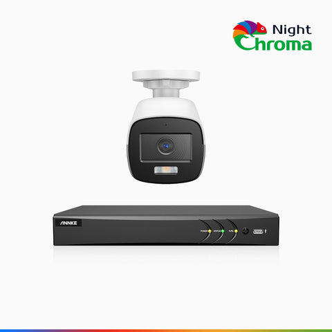 NightChroma<sup>TM</sup> NAK500 - Zestaw do Monitoringu 1 Przewodowa Kamery 3K z 8-Kanałowy Rejestratorem DVR, Noktowizja Pelny Kolor, 2960 × 1665 pikseli, Przysłona f/1.0 (0,001 Lux), Wbudowany Mikrofon, IP67, Zaktualizowana Wersja