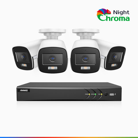 NightChroma<sup>TM</sup> NAK500 - Zestaw do Monitoringu 4 Przewodowa Kamery TVI 3K z 8-Kanałowy Rejestratorem DVR, Noktowizja Pelny Kolor, 2960 × 1665 pikseli, Przysłona f/1.0 (0,001 Lux), Wbudowany Mikrofon, IP67, Zaktualizowana Wersja