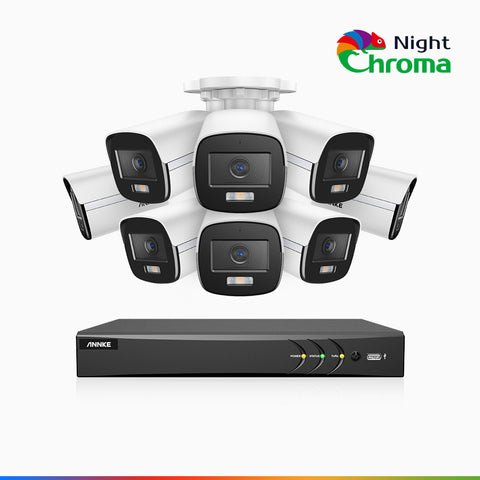 NightChroma<sup>TM</sup> NAK500 - Zestaw do Monitoringu Przewodowa 8 Kamery 3K z 8-Kanałowy Rejestratorem DVR, Noktowizja Pelny Kolor, 2960 × 1665 pikseli, Przysłona f/1.0 (0,001 Lux), Wbudowany Mikrofon, IP67, Zaktualizowana Wersja