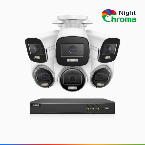 NightChroma<sup>TM</sup> NAK500 - Zestaw do Monitoringu Przewodowa 6 Kamery (3 Tubowa & 3 Kopułkowa) 3K z 8-Kanałowy Rejestratorem DVR, Noktowizja Pelny Kolor, 2960 × 1665 pikseli, Przysłona f/1.0 (0,001 Lux), Wbudowany Mikrofon, IP67