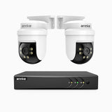 APTK500 - Zestaw do Monitoringu Przewodowa 2 Kamery 5MP z 4-Kanałowy Rejestratorem Hybrydowy, obrót 350° i pochylenie 90°, 100 stóp widzenia nocnego IR, IP65 odporna na warunki atmosferyczne