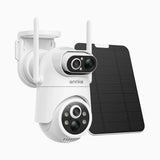 WB400P - Bezprzewodowa zewnętrzna kamera monitoringu 4MP z dwoma obiektywami, 100% bezprzewodowa, akumulator 9000 mAh & zasilanie solarne, obrót 350° i pochylenie 90°, wykrywanie osób PIR, dwukierunkowe audio