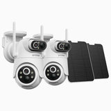 WB400P - 2 SZT. Bezprzewodowa zewnętrzna kamera monitoringu 4MP z dwoma obiektywami, 100% bezprzewodowa, akumulator 9000 mAh & zasilanie solarne, obrót 350° i pochylenie 90°, wykrywanie osób PIR, dwukierunkowe audio