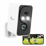 CAMSTRO bezprzewodowa kamera zewnętrzna 2K na baterię, kamera Wi-Fi do użytku zewnętrznego/wewnętrznego z kolorowym widzeniem nocnym, detekcja ruchu PIR, dwukierunkowe audio, chmura/karta SD, kompatybilna z Alexa, Wi-Fi 2,4 GHz