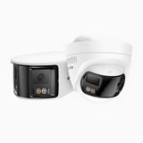 FCD600 - 2 SZT. Kamera zewnętrzna bezpieczeństwa PoE 6Mpx z Podwójny obiektyw, panoramiczny widok 180°, inteligentne podwójne oświetlenie nocne, dwukierunkowy dźwięk, aktywna syrena i alarm, wykrywanie ludzi i pojazdów, IP67