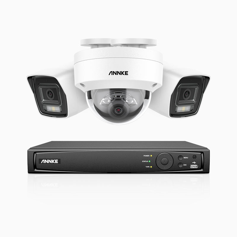 H800 - Zestaw do Monitoringu PoE 3 Kamery (2 Tubowa & 1 Kopułkowa) 4K z 4-Kanałowy Rejestratorem NVR, Noktowizor kolorowy i IR, 1/2.4
