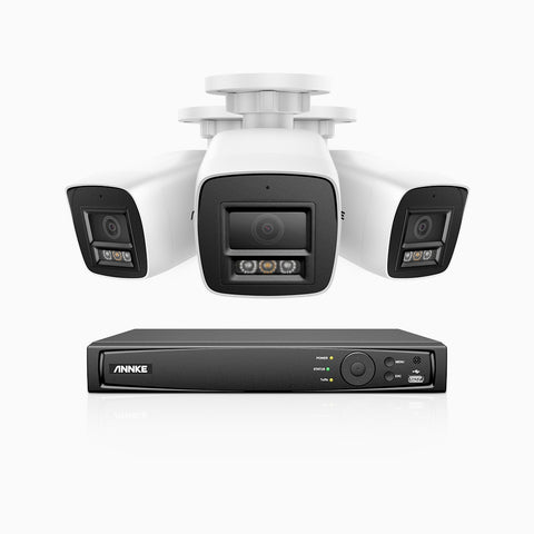 H800 - Zestaw do Monitoringu PoE 3 Kamery 4K z 4-Kanałowy Rejestratorem NVR, Noktowizor kolorowy i IR, 1/2.4" progresywny sensor CMOS, Identyfikacji osób lub pojazdów, Wbudowany mikrofon, IP67, Obsługuje RTSP i ONVIF