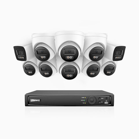 H800 - Zestaw do Monitoringu PoE 10 Kamery (2 Tubowa & 8 Kopułkowa) 4K z 16-Kanałowy Rejestratorem NVR, Noktowizor kolorowy i IR, 1/2.4" progresywny sensor CMOS, Identyfikacji osób lub pojazdów, Wbudowany mikrofon, IP67, Obsługuje RTSP i ONVIF