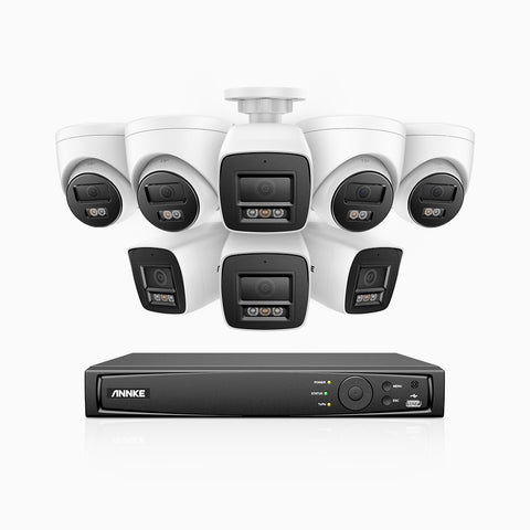 H800 - Zestaw do Monitoringu PoE 8 Kamery (4 Tubowa & 4 Kopułkowa) 4K z 16-Kanałowy Rejestratorem NVR, Noktowizor kolorowy i IR, 1/2.4" progresywny sensor CMOS, Identyfikacji osób lub pojazdów, Wbudowany mikrofon, IP67, Obsługuje RTSP i ONVIF