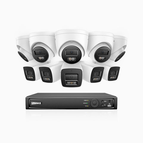 H800 - Zestaw do Monitoringu PoE 10 Kamery (5 Tubowa & 5 Kopułkowa) 4K z 16-Kanałowy Rejestratorem NVR, Noktowizor kolorowy i IR, 1/2.4" progresywny sensor CMOS, Identyfikacji osób lub pojazdów, Wbudowany mikrofon, IP67, Obsługuje RTSP i ONVIF