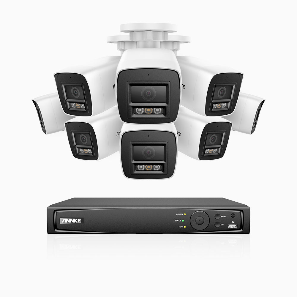H800 - Zestaw do Monitoringu PoE 8 Kamery 4K z 16-Kanałowy Rejestratorem NVR, Noktowizor kolorowy i IR, 1/2.4" progresywny sensor CMOS, Identyfikacji osób lub pojazdów, Wbudowany mikrofon, IP67, Obsługuje RTSP i ONVIF