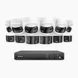 FDH800 - Zestaw do Monitoringu PoE 6 Tubowa & 6 Kopułkowa Kamery 8Mpx 4K z 16-Kanałowy Rejestratorem NVR, panoramiczny widok 180°, inteligentne podwójne oświetlenie nocne, dwukierunkowy dźwięk, aktywna syrena i alarm, wykrywanie ludzi i pojazdów, IP67