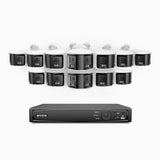 FDH800 - Zestaw do Monitoringu PoE 12 Kamery 8Mpx 4K z 16-Kanałowy Rejestratorem NVR, Podwójny obiektyw, panoramiczny widok 180°, inteligentne podwójne oświetlenie nocne, dwukierunkowy dźwięk, aktywna syrena i alarm, wykrywanie ludzi i pojazdów, IP67