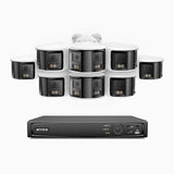 FDH800 - Zestaw do Monitoringu PoE 8 Kamery 8Mpx 4K z 16-Kanałowy Rejestratorem NVR, Podwójny obiektyw, panoramiczny widok 180°, inteligentne podwójne oświetlenie nocne, dwukierunkowy dźwięk, aktywna syrena i alarm, wykrywanie ludzi i pojazdów, IP67
