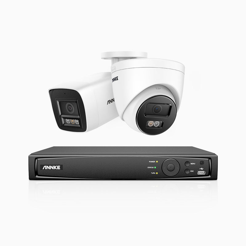 H800 - Zestaw do Monitoringu PoE 2 Kamery (1 Tubowa & 1 Kopułkowa) 4K z 8-Kanałowy Rejestratorem NVR,  Noktowizor kolorowy i IR, 1/2.4