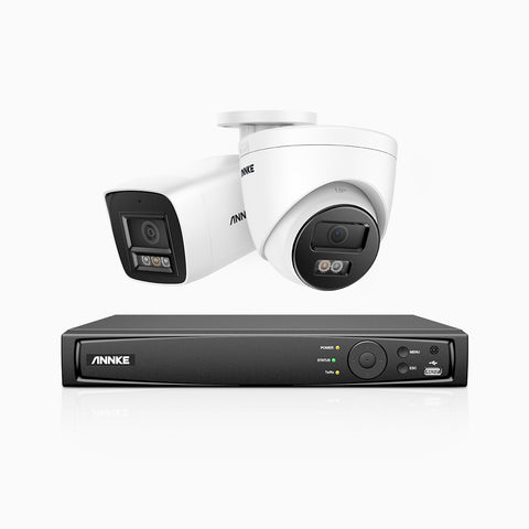 H800 - Zestaw do Monitoringu PoE 2 Kamery (1 Tubowa & 1 Kopułkowa) 4K z 8-Kanałowy Rejestratorem NVR,  Noktowizor kolorowy i IR, 1/2.4" progresywny sensor CMOS, Identyfikacji osób lub pojazdów, Wbudowany mikrofon, IP67, Obsługuje RTSP i ONVIF