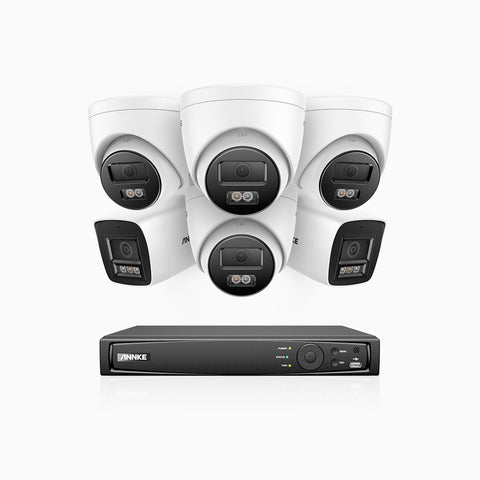 H800 - Zestaw do Monitoringu PoE 6 Kamery (2 Tubowa & 4 Kopułkowa) 4K z 8-Kanałowy Rejestratorem NVR,  Noktowizor kolorowy i IR, 1/2.4" progresywny sensor CMOS, Identyfikacji osób lub pojazdów, Wbudowany mikrofon, IP67, Obsługuje RTSP i ONVIF