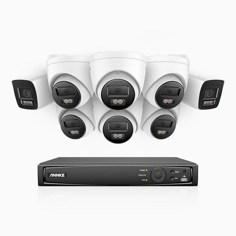 H800 - Zestaw do Monitoringu PoE 8 Kamery (2 Tubowa & 6 Kopułkowa) 4K z 8-Kanałowy Rejestratorem NVR,  Noktowizor kolorowy i IR, 1/2.4" progresywny sensor CMOS, Identyfikacji osób lub pojazdów, Wbudowany mikrofon, IP67, Obsługuje RTSP i ONVIF