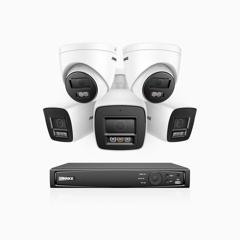 H800 - Zestaw do Monitoringu PoE 5 Kamery (3 Tubowa & 2 Kopułkowa) 4K z 8-Kanałowy Rejestratorem NVR,  Noktowizor kolorowy i IR, 1/2.4
