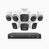 H800 - Zestaw do Monitoringu PoE 8 Kamery (4 Tubowa & 4 Kopułkowa) 4K z 8-Kanałowy Rejestratorem NVR,  Noktowizor kolorowy i IR, 1/2.4" progresywny sensor CMOS, Identyfikacji osób lub pojazdów, Wbudowany mikrofon, IP67, Obsługuje RTSP i ONVIF