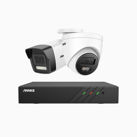 AH500 - Zestaw do Monitoringu PoE 2 Kamery (1 Tubowa & 1 Kopułkowa) 3K z 8-Kanałowy Rejestratorem NVR, Noktowizja Pelny Kolor & EXIR, rozdzielczość 3072*1728, przysłona f/1.6 (0.005 Lux), detekcja ludzi i pojazdów, wbudowany mikrofon, IP67