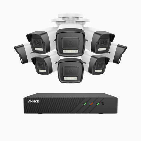 AH500 - Zestaw do Monitoringu PoE 8 Kamery 3K z 8-Kanałowy Rejestratorem NVR, Noktowizja Pelny Kolor & EXIR, rozdzielczość 3072*1728, przysłona f/1.6 (0.005 Lux), detekcja ludzi i pojazdów, wbudowany mikrofon, IP67