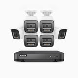 H800 - Zestaw do Monitoringu PoE 6 Kamery 4K z 8-Kanałowy Rejestratorem NVR, Noktowizor kolorowy i IR, 1/2.4" progresywny sensor CMOS, Identyfikacji osób lub pojazdów, Wbudowany mikrofon, IP67, Obsługuje RTSP i ONVIF