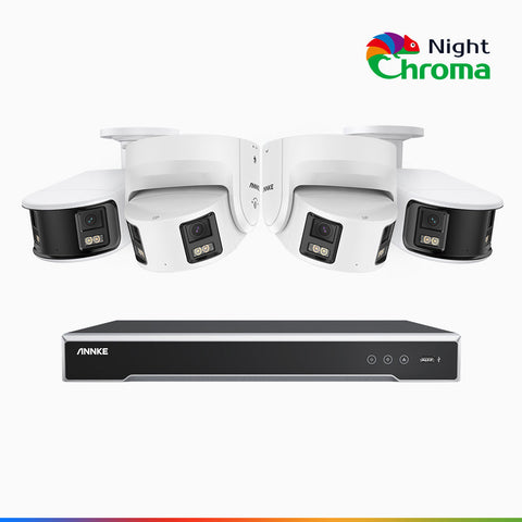 NightChroma<sup>TM</sup> NDK800 - Zestaw do Monitoringu PoE 4 Kamery (2 Tubowa & 2 Kopułkowa) 4K z 8-Kanałowy Rejestratorem NVR, Podwójnym Obiektywem, Super Przysłoną f/1.0, Noktowizja Pelny Kolor, Aktywną Syreną i Stroboskopem, Detekcją Osób i Pojazdów