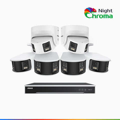 NightChroma<sup>TM</sup> NDK800 - Zestaw do Monitoringu PoE 4 Tubowa & 2 Kopułkowa Kamery 4K z 8-Kanałowy Rejestratorem NVR, Podwójnym Obiektywem, Super Przysłoną f/1.0, Noktowizja Pelny Kolor, Aktywną Syreną i Stroboskopem, Detekcją Osób i Pojazdów