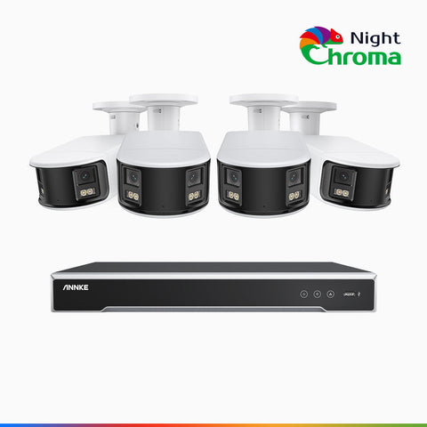 NightChroma<sup>TM</sup> NDK800 - Zestaw do Monitoringu PoE 4 Kamery 4K z 8-Kanałowy Rejestratorem NVR, Podwójnym Obiektywem, Super Przysłoną f/1.0 (0.0005 Lux), Idealną Kolorową Noktowizją, Aktywną Syreną i Stroboskopem, Detekcją Osób i Pojazdów
