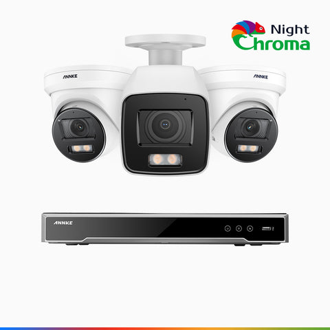 NightChroma<sup>TM</sup> NCK800 – Zestaw do Monitoringu PoE 1 Tubowa & 2 Kopułkowa Kamery 4K z 8-Kanałowy Rejestratorem NVR, kolorowe noktowizory, z Super Aperturą f/1.0