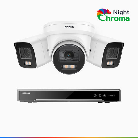 NightChroma<sup>TM</sup> NCK800 – Zestaw do Monitoringu PoE 2 Tubowa & 1 Kopułkowa Kamery 4K z 8-Kanałowy Rejestratorem NVR, kolorowe noktowizory, z Super Aperturą f/1.0