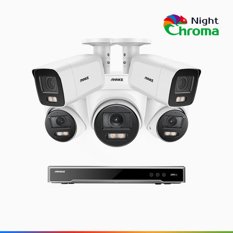 NightChroma<sup>TM</sup> NCK800 – Zestaw do Monitoringu PoE 2 Tubowa & 3 Kopułkowa Kamery 4K z 8-Kanałowy Rejestratorem NVR, kolorowe noktowizory, z Super Aperturą f/1.0