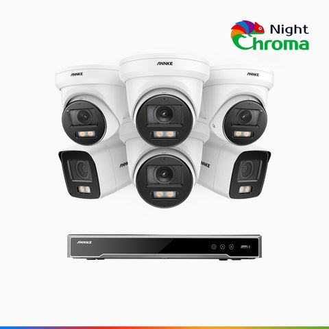 NightChroma<sup>TM</sup> NCK800 – Zestaw do Monitoringu PoE 2 Tubowa & 4 Kopułkowa Kamery 4K z 8-Kanałowy Rejestratorem NVR, kolorowe noktowizory, z Super Aperturą f/1.0