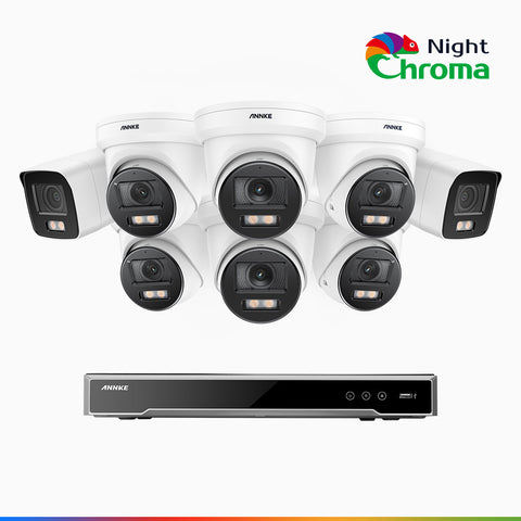 NightChroma<sup>TM</sup> NCK800 – Zestaw do Monitoringu PoE 2 Tubowa & 6 Kopułkowa Kamery 4K z 8-Kanałowy Rejestratorem NVR, kolorowe noktowizory, z Super Aperturą f/1.0