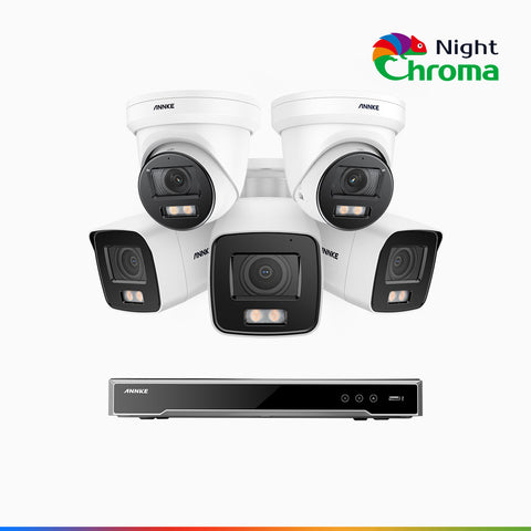 NightChroma<sup>TM</sup> NCK800 – Zestaw do Monitoringu PoE 3 Tubowa & 2 Kopułkowa Kamery 4K z 8-Kanałowy Rejestratorem NVR, kolorowe noktowizory, z Super Aperturą f/1.0